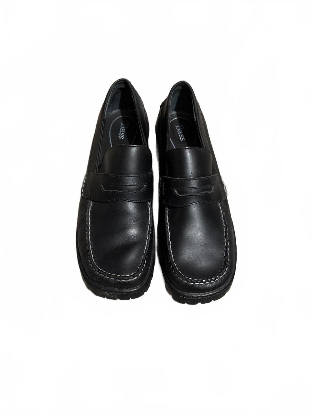 Vintage G.H. Bass Josephine Square Toe Loafers Size 8M Brazil Black Leather Y2K